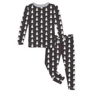 NEW KICKEE kid's bamboo print long sleeve pajama set in midnight tiny snowman